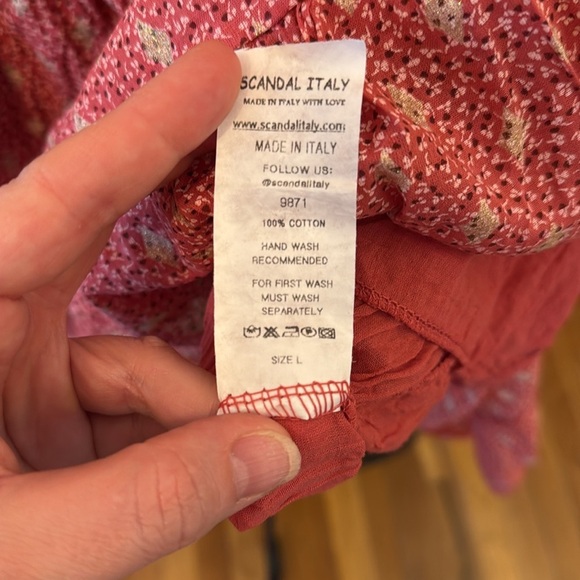 Scandal Italy Ordell Boho Tiered Pink Gold Long Sleeve Dress-Sz L - Picture 8 of 8